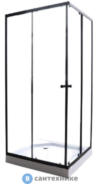 Душевой уголок Parly ZEQ911B (90*90*190) прозрачное стекло, проф. чёрный, низкий квадрат. поддон