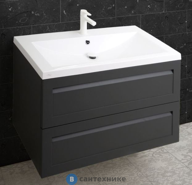 Тумба под раковину Art & MAX PLATINO AM-Platino-750-2C-SO-GM подвесная с двумя выкатными ящиками, серый матовый