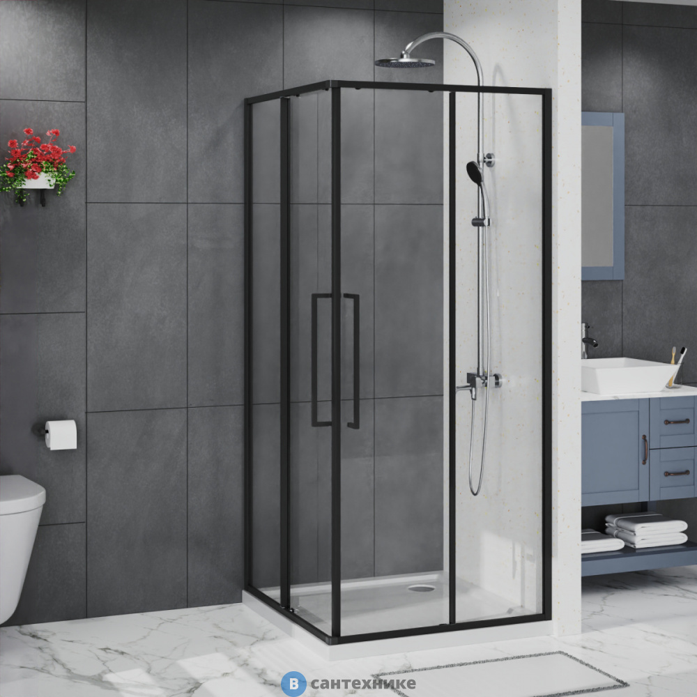 Душевое ограждение Azario SHANGHAI SQP-90х90х195-MB-CL, прозрачное стекло 6 мм, профиль матовый черный (AZ-R43-90-MB-CL)