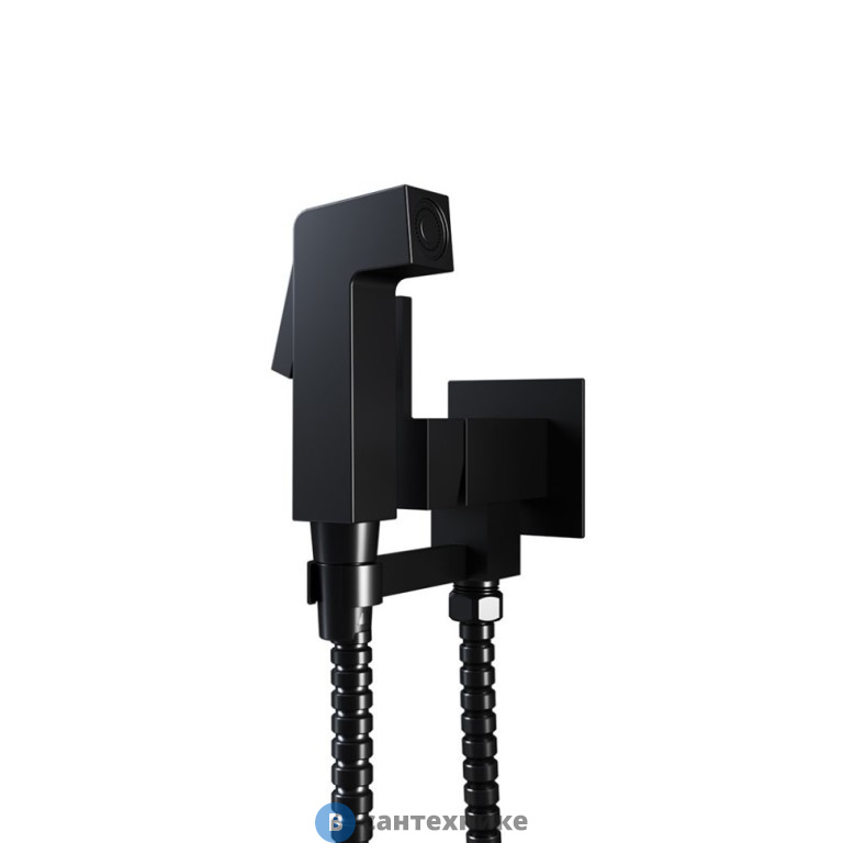 Смеситель Paini Bella BLPZ442 с гиг. душем квадратный (латунь) лейка ABS, чёрный матовый PVD