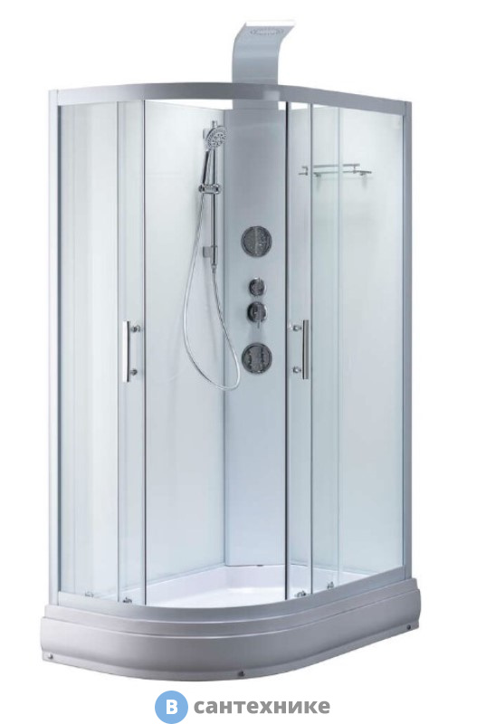 Душевая кабина Taliente TA-128CW (R) с гидромассажем, профиль белый, проз. стекло, белые зад. стенки Optiwhite,120*80*220 см правая, средний поддон, без крыши