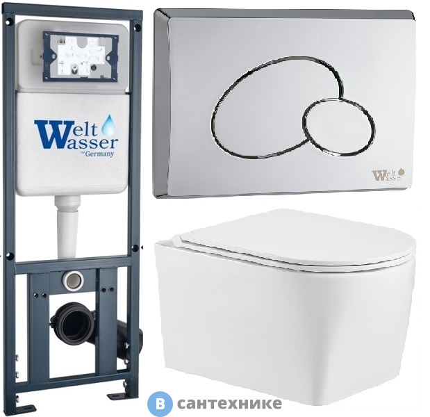 Унитаз с инсталляцией WELTWASSER и кнопкой смыва (MARBERG 410 + NESENBACH 004 GL-WT + MAR 410 RD)