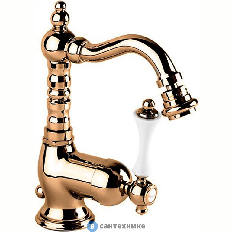 Смеситель Cezares MARGOT-BSM2-02-Bi для биде однорычажный c донным клапаном, бронза, ручка белая