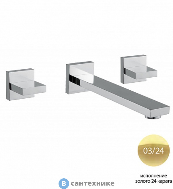 Смеситель Cezares UNIKA-BLI3-03/24 для раковины встраиваемый на три отверстия, золото
