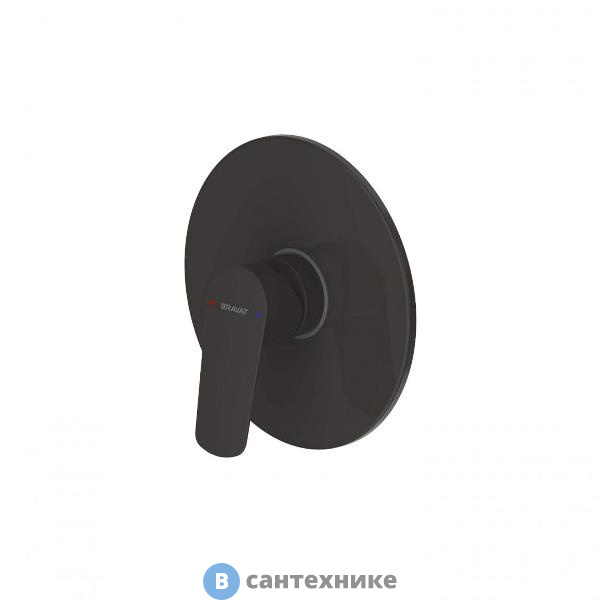 Смеситель Bravat PB8429564BW-ENG для душа, встраиваемый (1-функц) Rhein, чёрный матовый, без внутренней части
