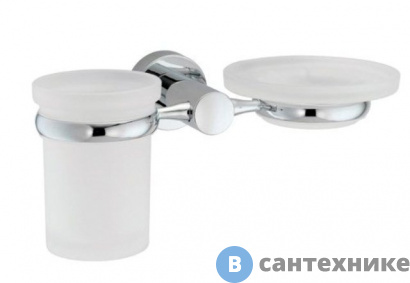 картинка Держатель стакана и мыльницы WasserKRAFT Donau K-9426 металл, хромоникелевое покрытие, матовое стекло