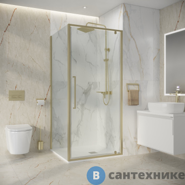 картинка Душевое ограждение Niagara Nova NG-45-8ASG-A80SG-34 (80х80х195) квадрат, распашная, золото сатин, стекло прозрачное