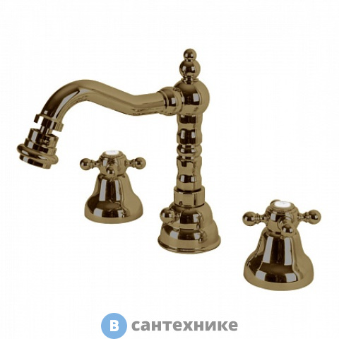 Смеситель Cezares GOLF-BBS2-02 на биде на три отверстия с донным клапаном бронза, ручки бронза