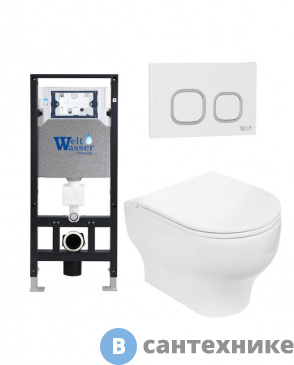 картинка Унитаз с инсталляцией WELTWASSER и кнопкой смыва (AMBERG 506 + ERLENBACH 004 GL-WT + AMBERG RD-WT)