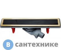 Душевой трап Pestan CONFLUO PREMIUM LINE GOLD WITH BLACK GLASS 13100116 650 мм линейный, чёрное стекло, рамка - позолота 24К