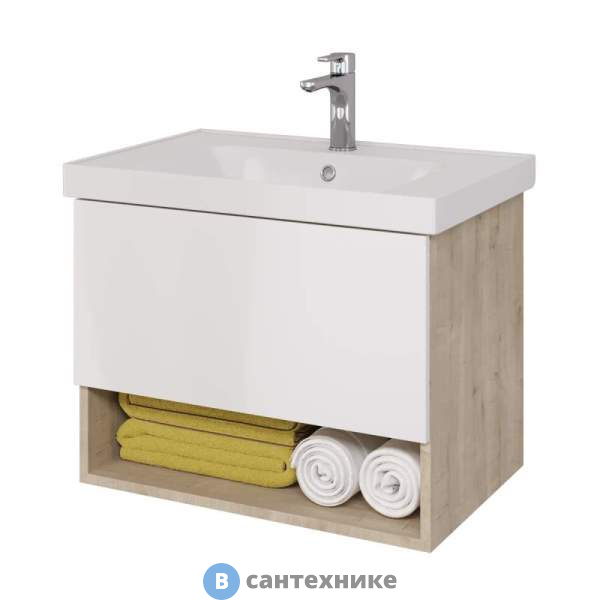Тумба под раковину Dreja .eco Perfecto 99.0812 70 см, подвесная, 1 ящик, дуб эврика/белый глянец