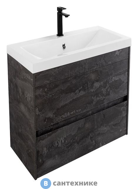 Тумба под раковину Art & MAX FAMILY-M Family-M-580-2C-SO-IS подвесная с двумя выкатными ящиками, Iron Stone, 580x480x550