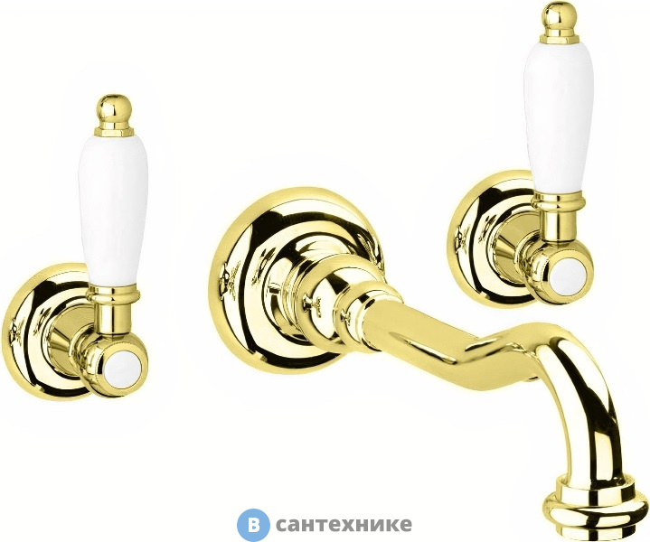 Смеситель Cezares FIRST-BLS1-03/24-Bi встраиваемый для раковины, золото, ручки белые