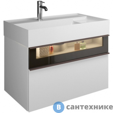 картинка Тумба с раковиной Burgbad Yumo с 1 отв. 815х470х480 мм, 2 выдв ящика, аллюм рамка, вставка из дымч стекла, светодиодн. подсв. умыва-ка, F3193 белый глянц (SFMX082 F3193 C0001*1)