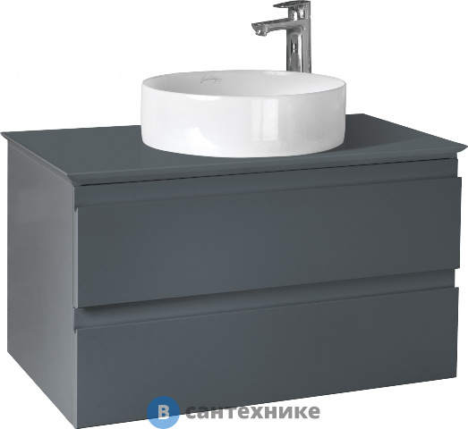 Тумба под раковину Jacob Delafon EB2083-J54 Madeleine со столешницей и с подсветкой для накладной раковины, 80 см, 2 ящика, серый матовый лак