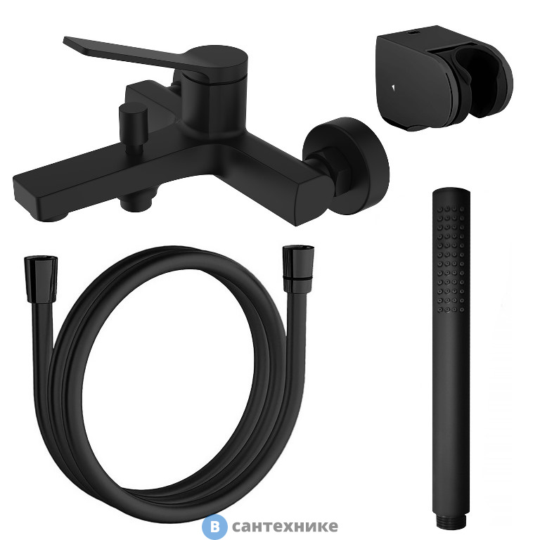 Смеситель AZARIO VISE для ванны и душа с полным душевым набором, черный (AZ-VSA238330PA)