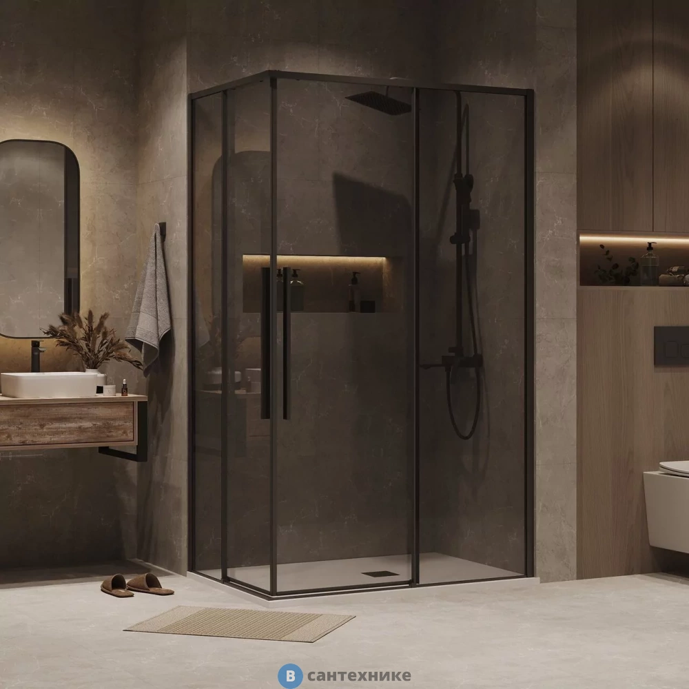 Душевое ограждение Grossman Galaxy (120х80х195) раздвижная, черный матовый, стекло тонированное (300.K33.01.1280.21.10)