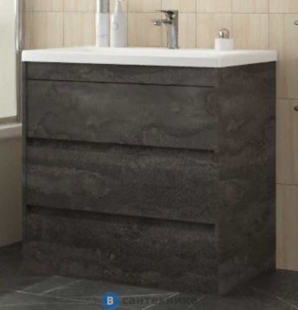 Тумба под раковину Art & MAX FAMILY-M FAMILY-M-750-3C-PIA-IS напольная с тремя выкатными ящиками, Iron Stone, 750x470x845