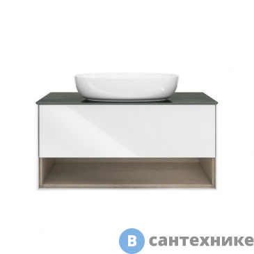 картинка Тумба под раковину KERAMA MARAZZI PLAZA Modern, подвесная 100 см, 1 выдвижной ящика и открытая полка, белый (PL.M.100.1\WHT)