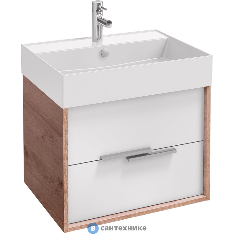 Тумба под раковину Jacob Delafon VIVIENNE EB1666-E75-J5 60 см, корпус дуб давос натуральный, фасад белый блестящий
