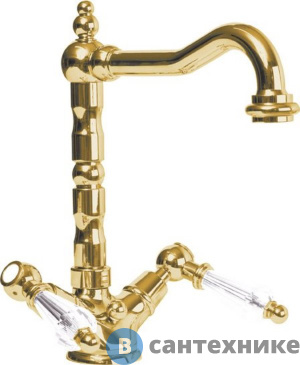 картинка Смеситель Cezares DIAMOND-LS2-03/24-Sw на раковину с донным клапаном, золото, ручки Swarovski