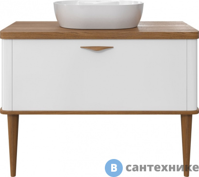 картинка Тумба с раковиной VOQ Maestro 100 ultra white&natural walnut (554501)