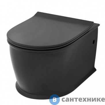 картинка Унитаз подвесной Grossman GR-4482BMS Retro (545*370*360) чёрный мат. с тонкой крышкой, безободковый