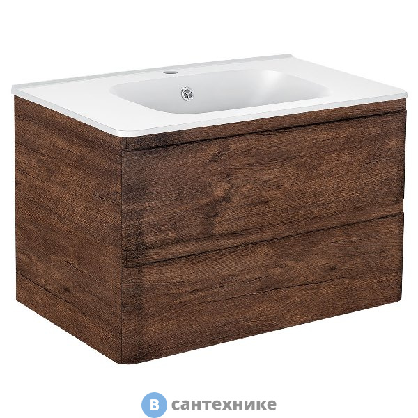 Тумба под раковину Vincea Vico 800 подвесная, 2 выкатных ящика soft close, R.Wood (VMC-2V800RW)