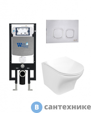 картинка Унитаз с инсталляцией WELTWASSER и кнопкой смыва (AMBERG 497 + ODENBACH 004 GL-WT + AMBERG RD-MT CR)