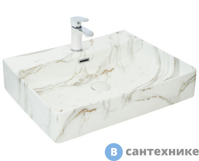 картинка Раковина WELTWASSER ELBACH 2173 M845 накладная (мрамор белая с серым) /600х420х120/