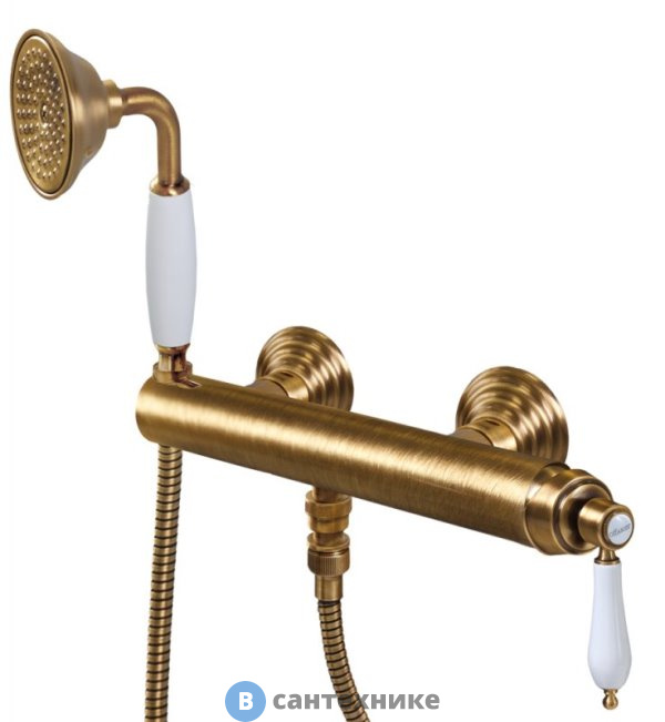 Смеситель Cezares APHRODITE-DM-02-Bi для душа однорычажный с ручным душем, бронза, ручки белые