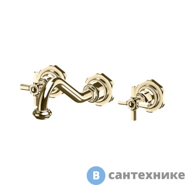 картинка Смеситель Gattoni TRD для раковины на 3 отверстия, настенный монтаж, ручки Paris, со скрытой частью, золото (TR105/18D0)