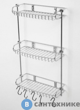 картинка Полка WasserKRAFT K-1433 металлическая тройная, прямая хромоникелевое покрытие, нержавеющая сталь