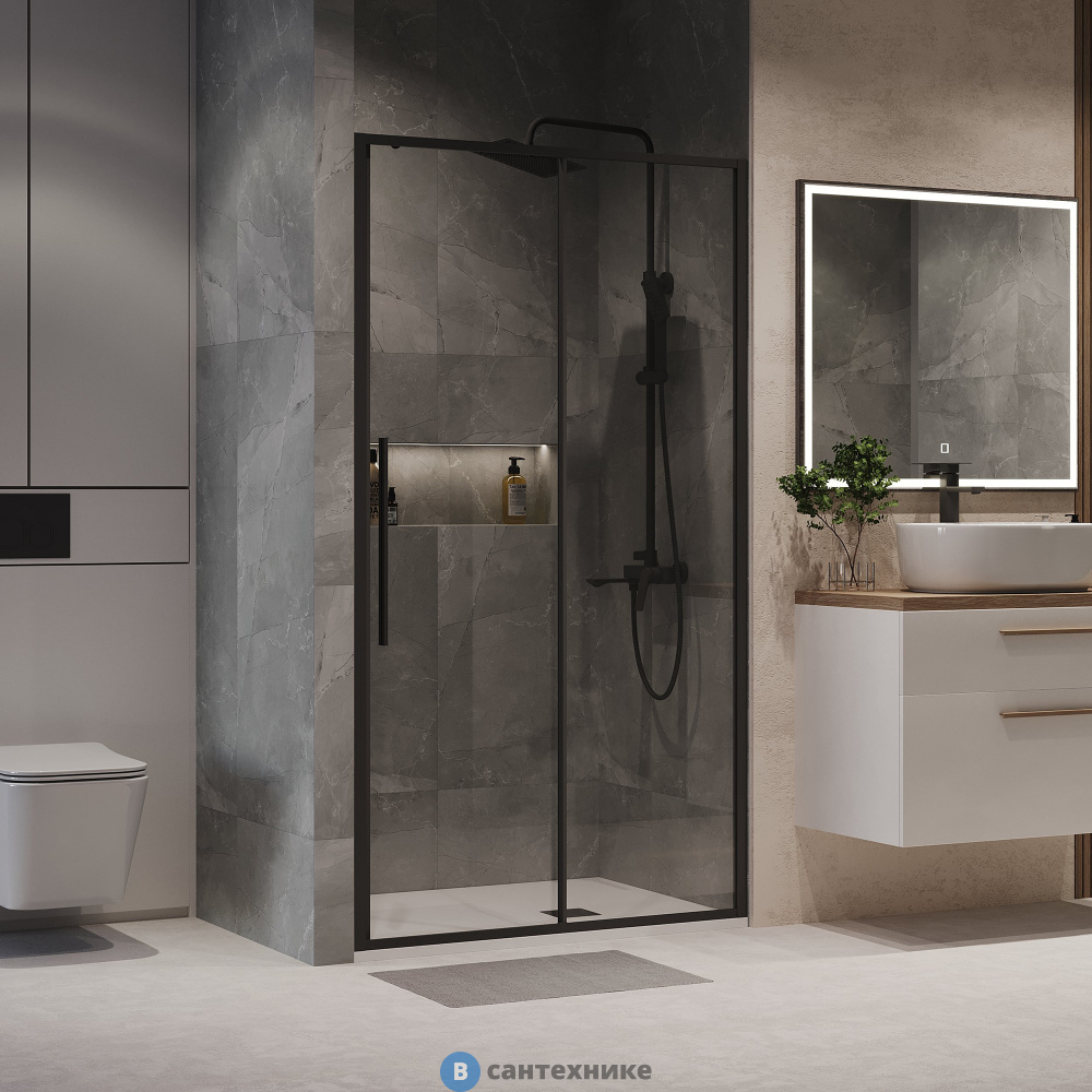 Дверь в нишу Niagara Nova NG-84-14AB (140х195) черный матовый, стекло прозрачное, дверь раздвижная