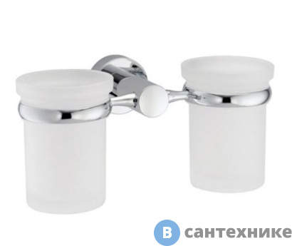 картинка Подстаканник двойной стеклянный WasserKRAFT Donau K-9428D металл, хромоникелевое покрытие, матовое стекло