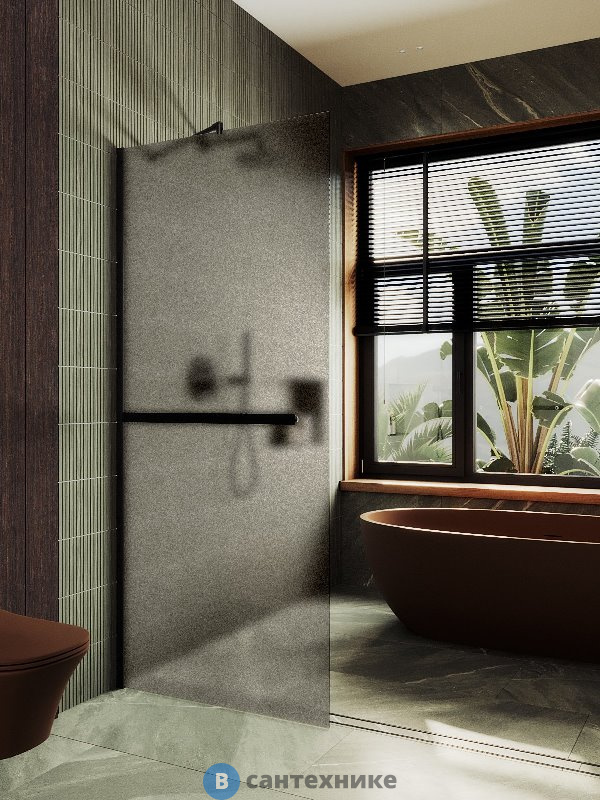 Душевая перегородка в профиле MaybahGlass 1950*690 Стекло 8 мм Бронза матовая +Полотенцесушитель (MGD-722-6ш)