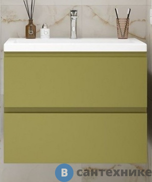 картинка Тумба под раковину Art & MAX BIANCHI подвесная с двумя выкатными ящиками, Оливковый матовый AM-Bianchi-750-2C-SO-OM