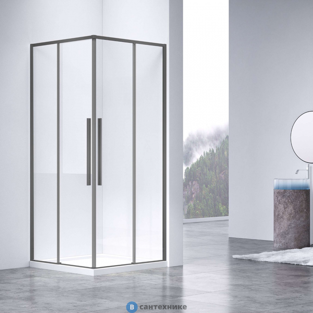 Душевой уголок Vincea Slim-N VSS-4SN900CLGM, 900*900, вороненая сталь, стекло прозрачное, без поддона