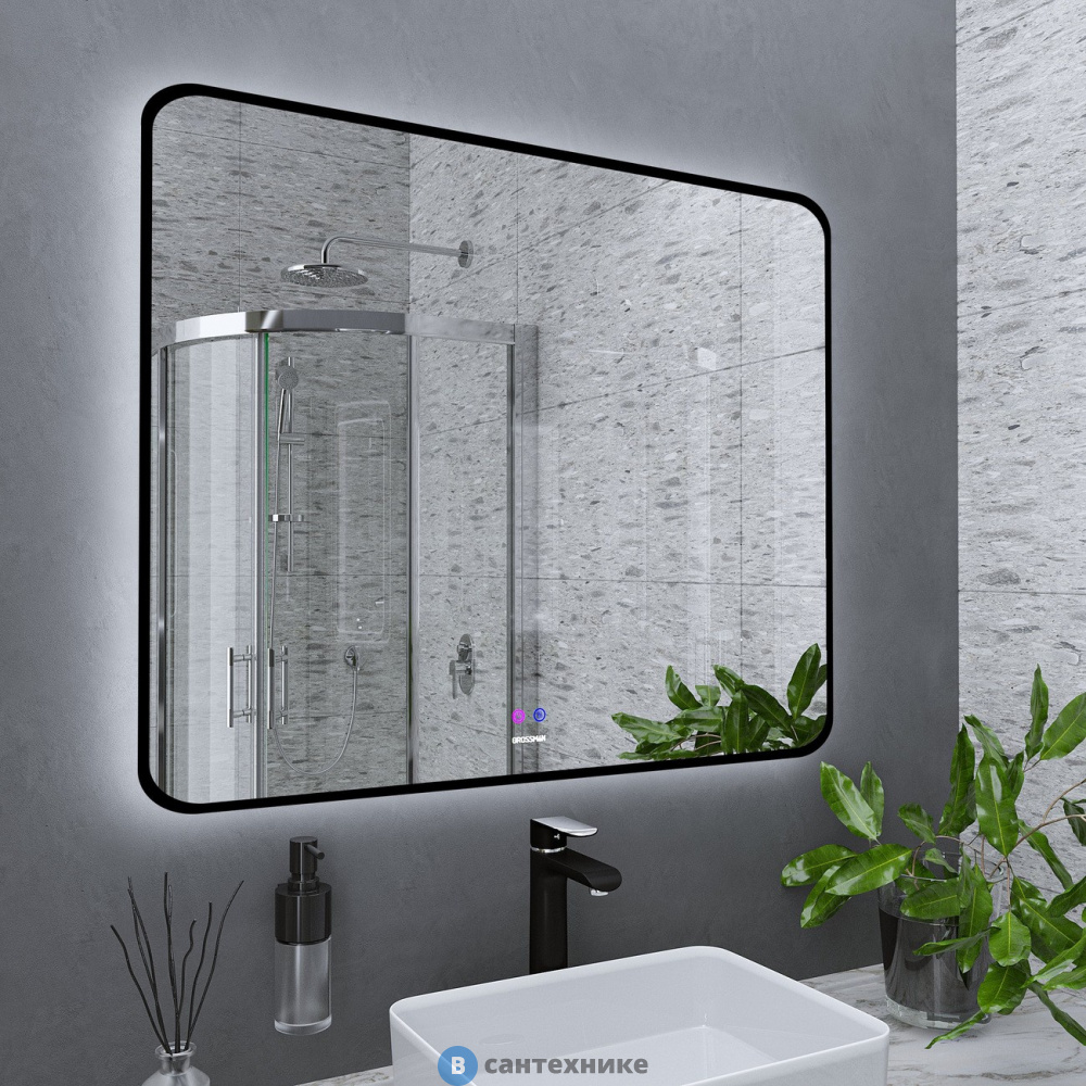 Зеркало Grossman ELEGANS-норма BLACK (1000*800*45) LED с сенсорным выключателем и подогревом (17100802)