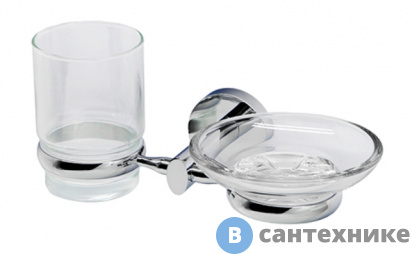 картинка Держатель стакана и мыльницы WasserKRAFT Rhein K-6226 металл, хромоникелевое покрытие, прозрачное стекло