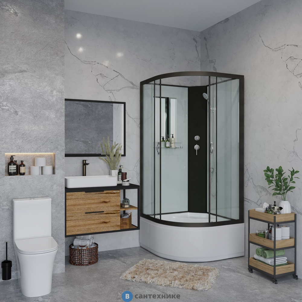 Душевая кабина Niagara NG-6709-14BK (1000х1000х2000) высокий поддон (45 см) стекло прозрачное, черные профиля