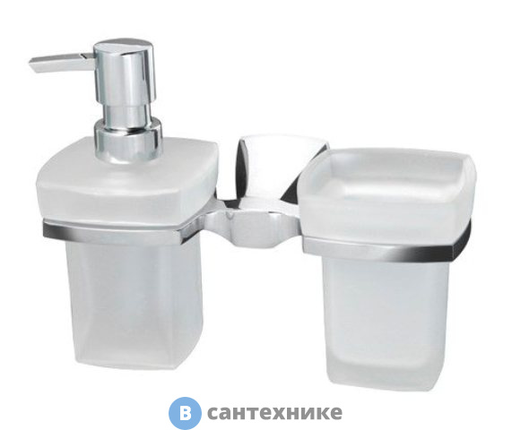 Держатель стакана и дозатора WasserKRAFT Wern K-2589 металл, хромоникелевое покрытие, матовое стекло