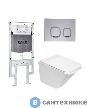 картинка Унитаз с инсталляцией WELTWASSER и кнопкой смыва (AMBERG 497 ST + ROTBACH 004 GL-WT + AMBERG RD-CR)