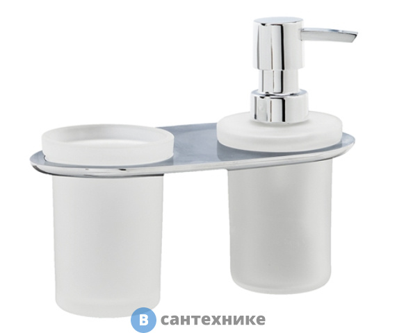 Держатель стакана и дозатора WasserKRAFT Kammel K-8389 металл, хромоникелевое покрытие, матовое стекло
