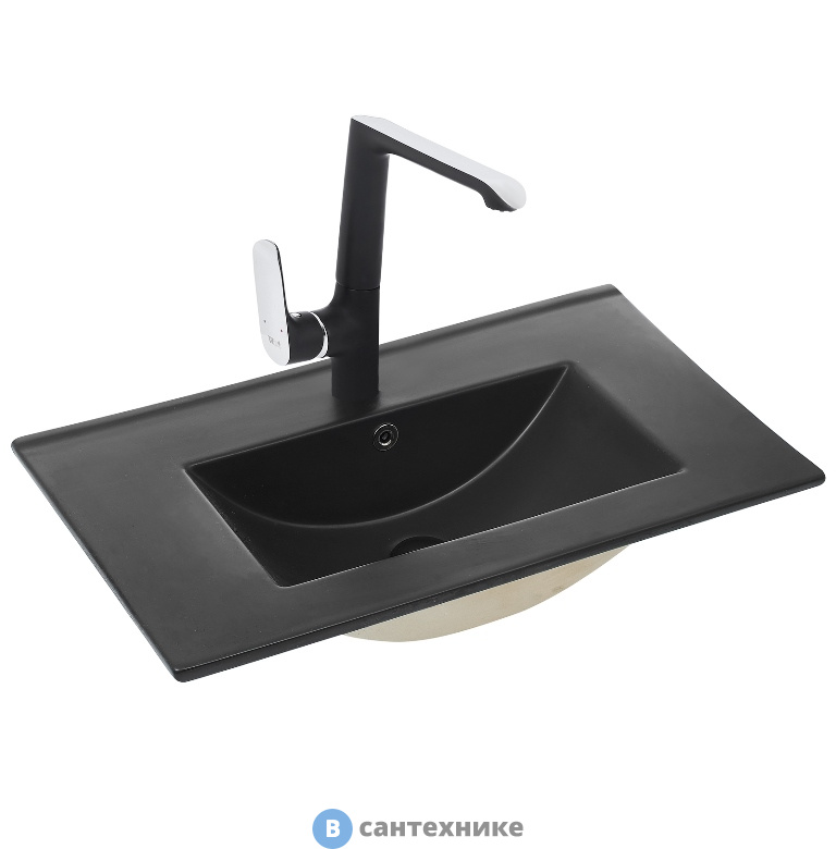 Раковина WELTWASSER DEILBACH 7517- 60 MT- BL врезная (матовая чёрная) /610х395х175/