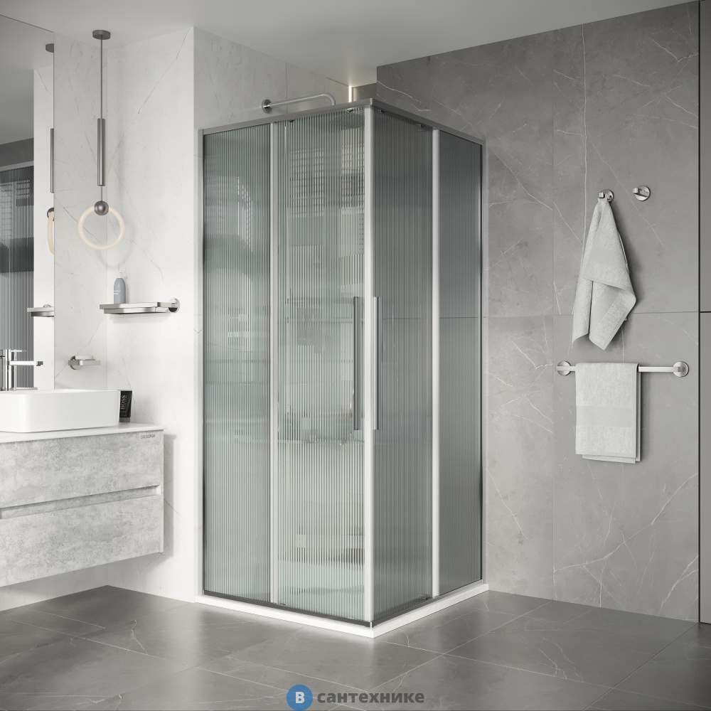 Душевое ограждение Niagara Nova NG-4624-34 (100х100х195) квадрат, раздвижная, хром, стекло рифленое