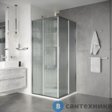 картинка Душевое ограждение Niagara Nova NG-4624-34 (100х100х195) квадрат, раздвижная, хром, стекло рифленое