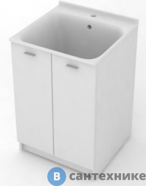 картинка Тумба с глубокой раковиной Kerasan 60х60 см c 1 отв. под смеситель+выпуск с сифоном, белый матовый (9165k3*1)