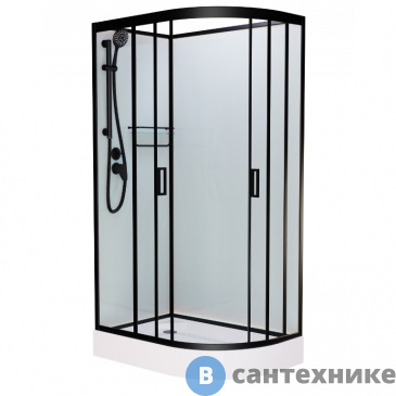 картинка Душевая кабина Frank F411L М Black левосторонняя низкий поддон б/к (без крыши) матовое стекло