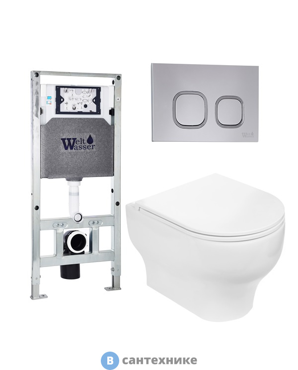 Унитаз с инсталляцией WELTWASSER и кнопкой смыва (AMBERG 506 ST + ERLENBACH 004 GL-WT + AMBERG RD-CR)